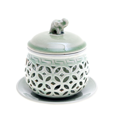 Juego de tazas de té de cerámica Celadon - Juego de tazas de té de cerámica verde celadón con platillo, colador y tapa