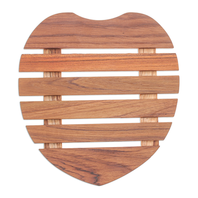 Wood pot stand, 'Romantic Banquet' - Heart-Shaped Teak Wood Pot Stand Handcrafted in Thailand