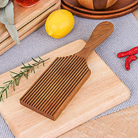 Wood gnocchi board, 'Home Traditions' - Handcrafted Brown Teak Wood Gnocchi Board from Thailand