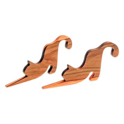 Türstopper aus Holz, (Paar) - Paar handgefertigte Katzen-Türstopper aus Teakholz in einem natürlichen Farbton