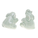 Celadon ceramic figurines, 'Green Elephant Cheer' (pair) - Pair of Celadon Ceramic Elephant Figurines in Green