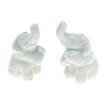 Celadon ceramic incense holder, 'Elephant Enchantment' - Pair of Elephant-Shaped Celadon Ceramic Incense Holders