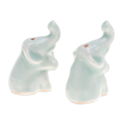Celadon ceramic incense holder, 'Elephant Enchantment' - Pair of Elephant-Shaped Celadon Ceramic Incense Holders