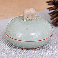 Celadon ceramic jar, Elephant Allure