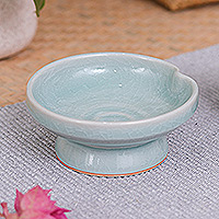 Celadon ceramic footed plate, 'Chic and Versatile' - Green Celadon Ceramic Footed Plate Handmade in Thailand