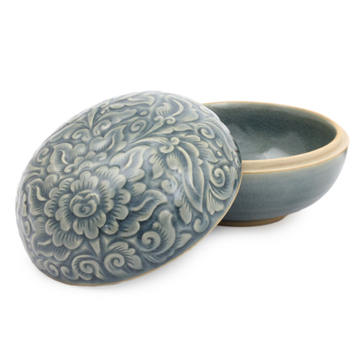 Celadon ceramic box, 'Divine Cloud' - Celadon Ceramic Decorative Box