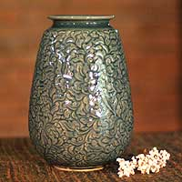 Celadon ceramic vase, 'Botanical Blue' - Celadon ceramic vase