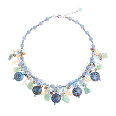 Multi-gemstone beaded waterfall necklace, 'Heaven's Jewels' - Blue-Toned Multi-Gemstone Beaded Waterfall Necklace