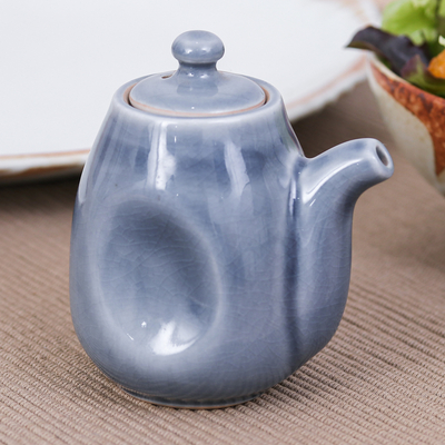 Vinagrera de cerámica - Vinagrera de cerámica azul claro hecha a mano con acabado craquelado