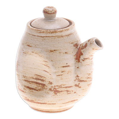Vinagrera de cerámica - Cruet de cerámica beige y marrón hecho a mano de Tailandia