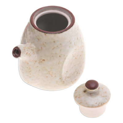 Ceramic cruet, 'Peaceful Flavors' - Handcrafted Textured Ivory and Brown Ceramic Cruet