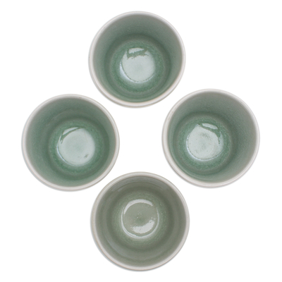 Tazas de té de cerámica (juego de 4) - Juego de cuatro tazas de té de cerámica verde agrietada hechas a mano
