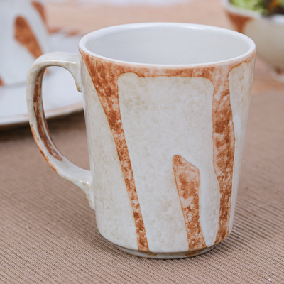 Ceramic mug, 'Forest Core' - Handcrafted Brown and Ivory Ceramic Mug from Thailand