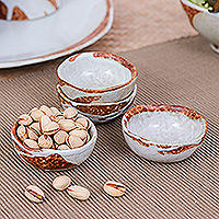 Ceramic condiment bowls, 'Forest Core' (set of 4) - Set of 4 Brown and Ivory Ceramic Condiment Bowls