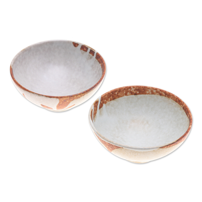 Cuencos de postre de cerámica, (par) - Par de tazones de postre de cerámica marrón y marfil hechos a mano