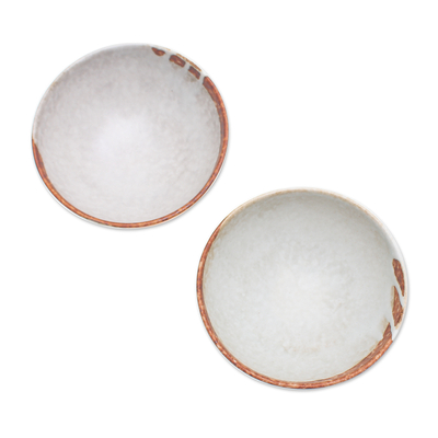 Ceramic dessert bowls, 'Forest Core' (pair) - Pair of Handcrafted Brown and Ivory Ceramic Dessert Bowls