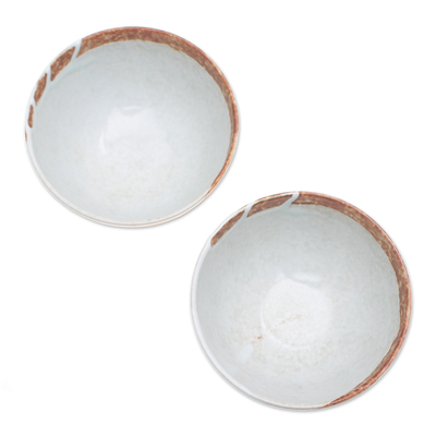 Ceramic soup bowls, 'Forest Core' (pair) - Pair of Handcrafted Brown and Ivory Ceramic Soup Bowls