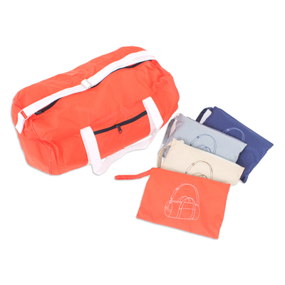 Nesting travel bags, 'Globe Trekker' (set of 2) - Waterproof Wristlet and Duffle Bag Nesting Travel Set