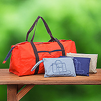Nesting travel bags, 'Voyage Venture' (set of 2) - Waterproof Wristlet and Tote Nesting Travel Bag Set