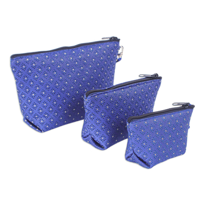 Cosmetic bags, 'Beauty Trio' (set of 3) - Set of 3 Handmade Thai Cosmetic Bags with Removable Straps