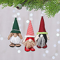 Felt ornaments, 'Christmas Gnomes' (set of 3) - Set of Three Holiday-Themed Felt Gnome Ornaments