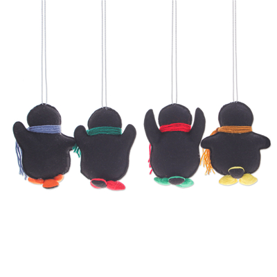 Felt ornaments, 'Festive Penguins' (set of 4) - Set of Four colourful Felt and Acrylic Penguin Ornaments