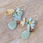 Multi-gemstone beaded cluster dangle earrings, 'Heaven's Jewels' - Blue-Toned Multi-Gemstone Beaded Cluster Dangle Earrings