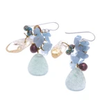 Multi-gemstone beaded cluster dangle earrings, 'Heaven's Jewels' - Blue-Toned Multi-Gemstone Beaded Cluster Dangle Earrings