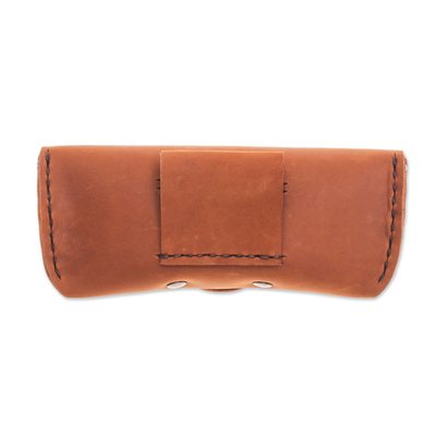 Leather glasses case, 'Warm Visions' - Handcrafted Brown Leather Glasses Case with a Snap Closure
