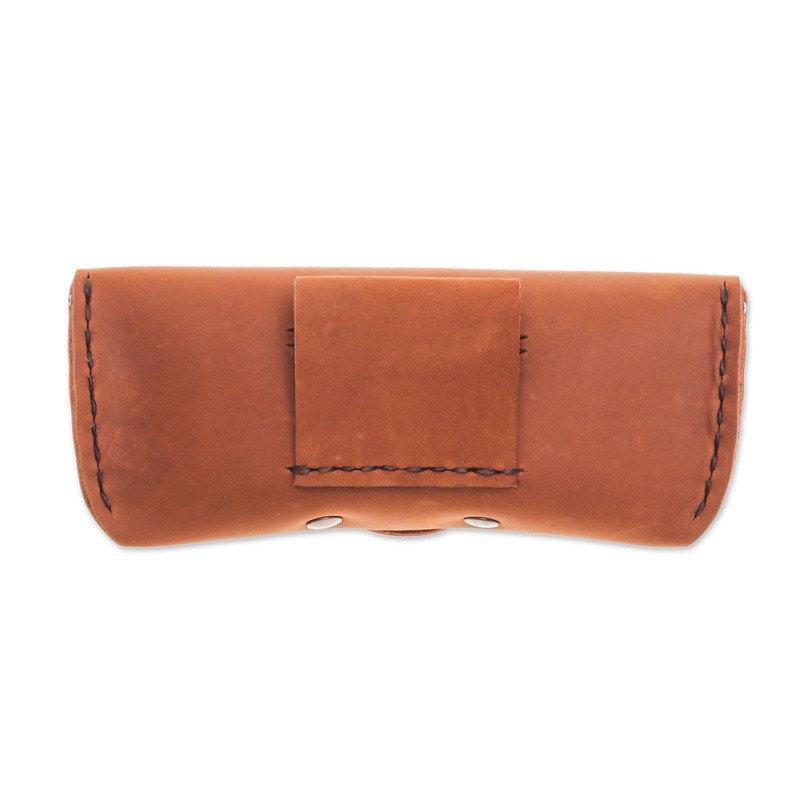 美品 deci Lamb Snap Glass Case OVY Handcrafted Brown Leather Glasses Case with a Snap Closure