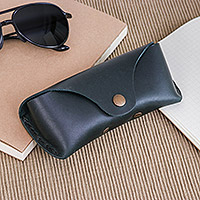 Leather glasses case, 'Shadow Visions' - Handcrafted Black Leather Glasses Case with a Snap Closure