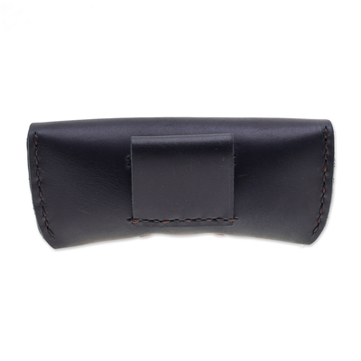 Leather glasses case, 'Shadow Visions' - Handcrafted Black Leather Glasses Case with a Snap Closure