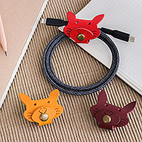 Leather cable ties, 'Vivacious Hares' (set of 3) - Set of Three Handcrafted Hare-Shaped Leather Cable Ties