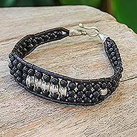 Agate beaded wristband bracelet, 'Sparkling Balance'