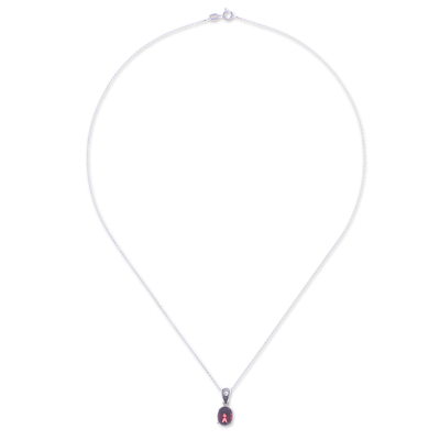 Garnet pendant necklace, 'Perseverant Soul' - Natural One-Carat Oval Garnet Stone Pendant Necklace