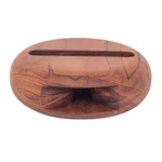 Teak phone speaker, 'Dorayaki' - Round Teakwood Phone Speaker Hand-Carved in Thailand