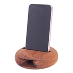 Teak phone speaker, 'Dorayaki' - Round Teakwood Phone Speaker Hand-Carved in Thailand