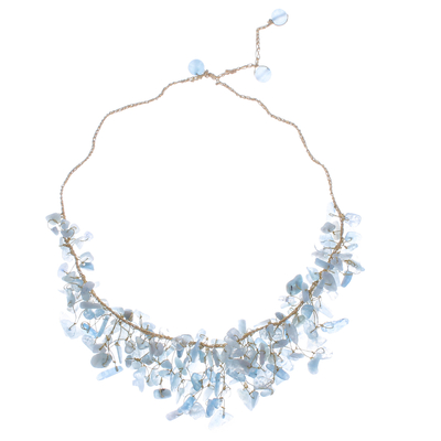 Aquamarine beaded waterfall necklace, 'Everlasting Waters' - Handcrafted Aquamarine Beaded Waterfall Necklace in Blue