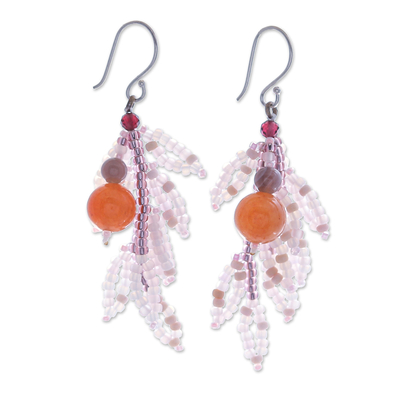 Multi-gemstone beaded dangle earrings, 'Chic Flair' - Dangle Earrings with Quartz Agate Garnet & 925 Silver Hooks