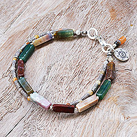 Jasper strand bracelet, 'Fashionable Duo' - Jasper Strand Bracelet with Hill Tribe 950 Silver Beads