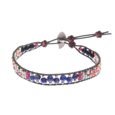 Multi-gemstone beaded wristband bracelet, 'Vibrant Palette' - Beaded Wristband Bracelet with Lapis Lazuli Garnet & Agate