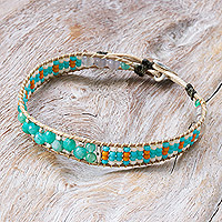 Amazonite and chalcedony beaded wristband bracelet, 'Colorful Dream' - Beaded Wristband Bracelet with Amazonite and Chalcedony