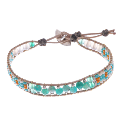 Amazonite and chalcedony beaded wristband bracelet, 'Colorful Dream' - Beaded Wristband Bracelet with Amazonite and Chalcedony