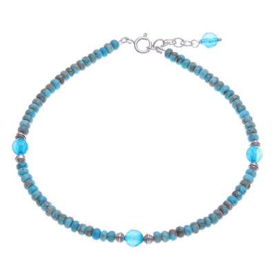 Reconstituted turquoise and chalcedony beaded anklet, 'Stylish Blue' - Reconstituted Turquoise and Chalcedony Beaded Anklet