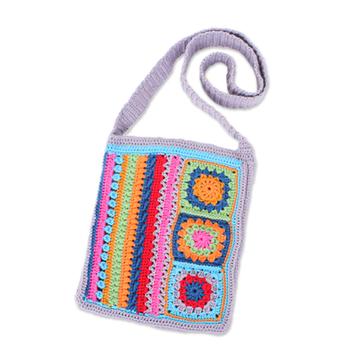 Crocheted sling, 'Daily Colors' - Crocheted Colorful Sling with Coconut Shell Button Closure