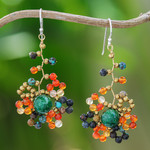 Multi-gemstone beaded dangle earrings, 'Sunset Atoms' - Sunset-Toned Multi-Gemstone Beaded Dangle Earrings