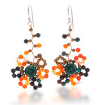 Multi-gemstone beaded dangle earrings, 'Sunset Atoms' - Sunset-Toned Multi-Gemstone Beaded Dangle Earrings