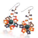 Multi-gemstone beaded dangle earrings, 'Sunset Atoms' - Sunset-Toned Multi-Gemstone Beaded Dangle Earrings