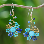 Howlite and lapis lazuli beaded dangle earrings, 'Aquatic Atoms' - Blue-Toned Howlite and Lapis Lazuli Beaded Dangle Earrings