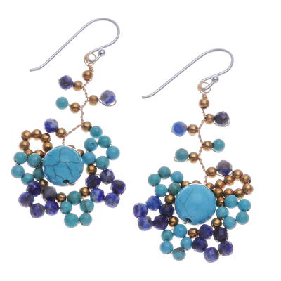 Howlite and lapis lazuli beaded dangle earrings, 'Aquatic Atoms' - Blue-Toned Howlite and Lapis Lazuli Beaded Dangle Earrings
